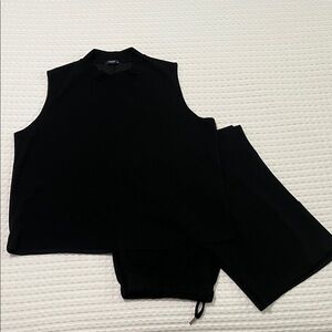 Black Sleeveless Top and Wide Leg Crop Pants Set